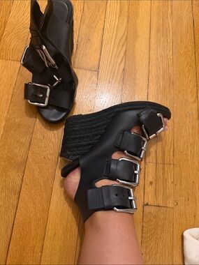 Alexander Wang Black Buckle Espadrille Wedge Sandals